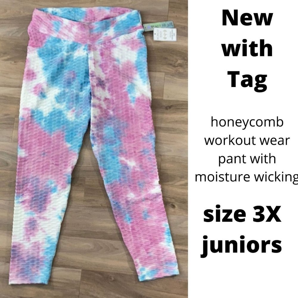 Tie dye print active wear pant w/ stretch casual 3X juniors - Picture 5 of 16
